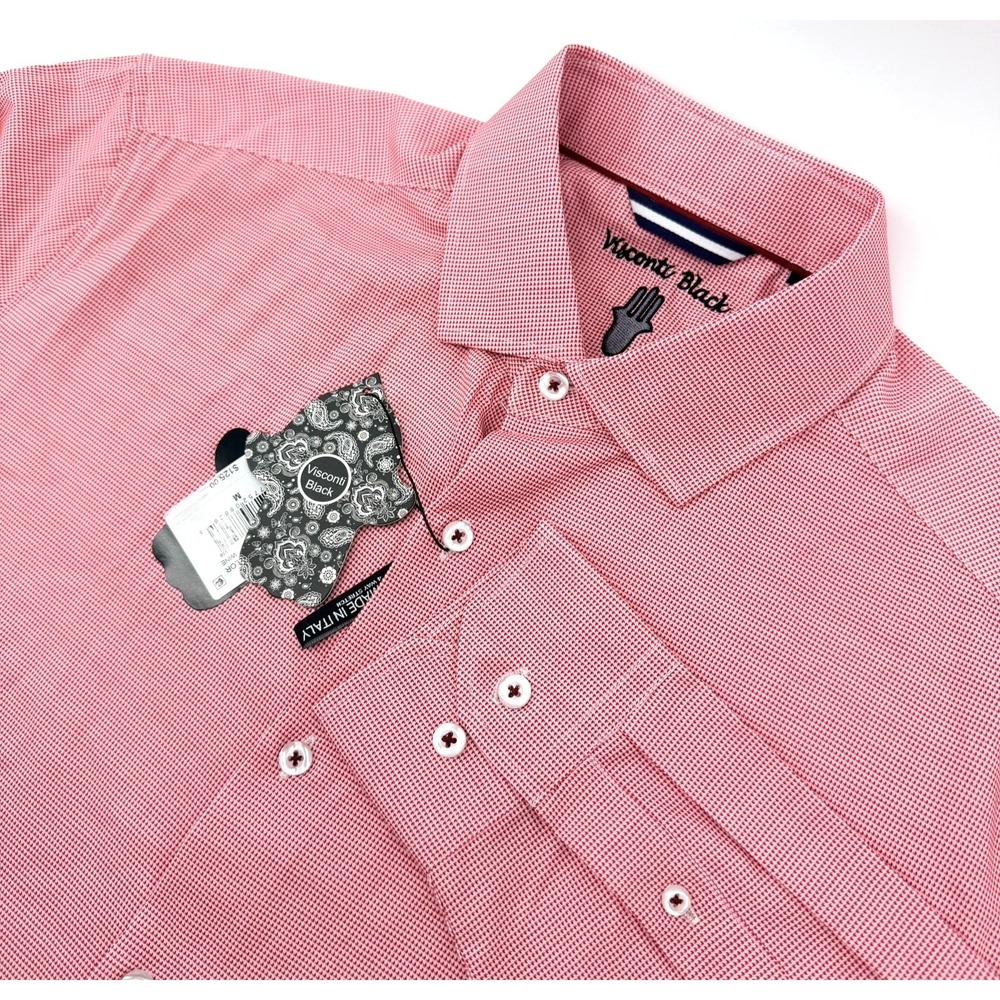 Visconti Black Shirt Mens M Wine Birdseye 4 Way Stretch Performance Button NEW